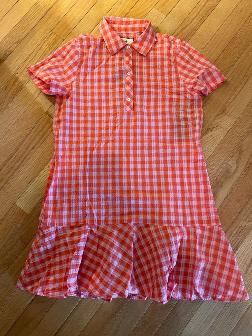 Gingham Button Polo Dress in Coral Pink